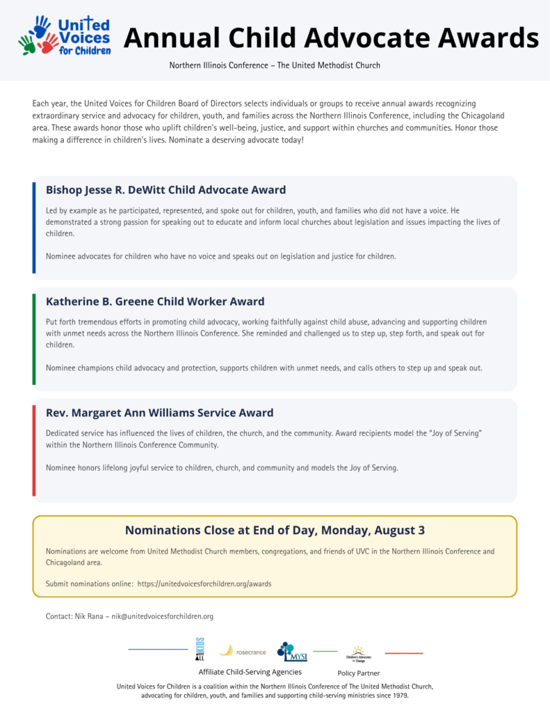 United Voices for Children Child Advocate Awards information